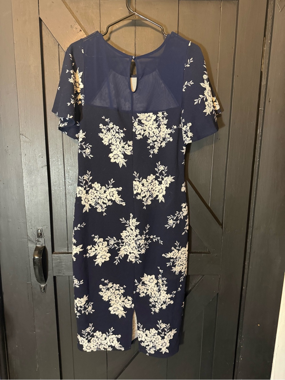 bailey blue Navy and White Floral Mesh Yoke Midi Dress with Keyhole